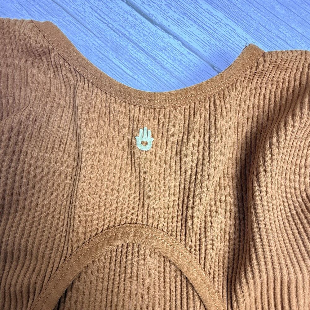 Spiritual Gangster Women's M / L Rust Orange Ribbed Cross Back Sports Crop - Picture 3 of 6